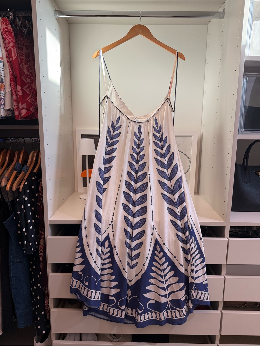 FARM Rio White Midi Dress with Navy Leaf Print - Picture 2 of 3